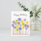 Happy Birthday Schattige blauw geel bruin bloemen Briefkaart (Staand voorkant)