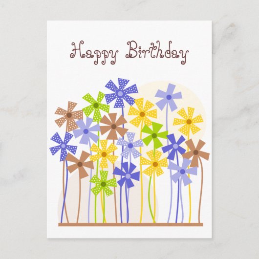 Happy Birthday Schattige blauw geel bruin bloemen Briefkaart (Voorkant)