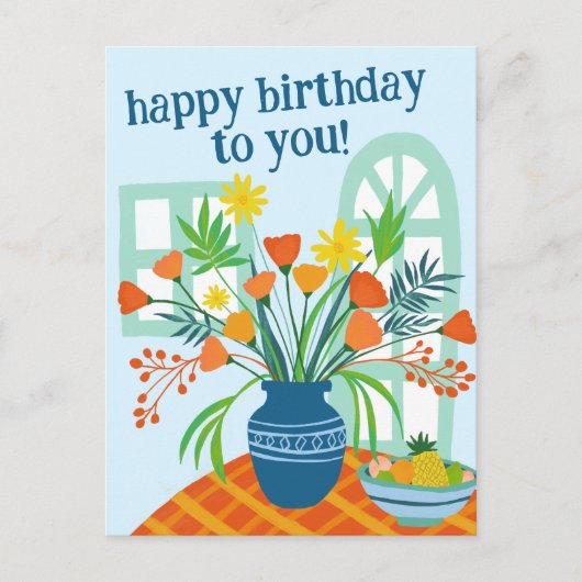HAPPY BIRTHDAY Schattige Bloemenboeket Custom Kleu Briefkaart (Voorkant)