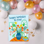 HAPPY BIRTHDAY Schattige Bloemenboeket Custom Kleu Briefkaart<br><div class="desc">Stuur een vrolijke verjaardagsgroet met deze handgemaakte illustratie van een kleurrijke vaas met bloemen. Pas deze kaart aan met je eigen tekst op de voor- en achterkant! Klik op "Personaliseren" hierboven om de tekst te bewerken. Klik vervolgens op "Bewerken met behulp van ontwerpgereedschap" om de lettertypen, kleuren en plaatsingen aan...</div>
