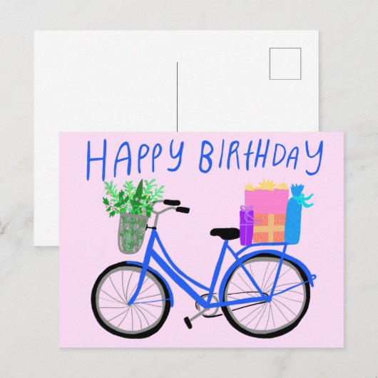 HAPPY BIRTHDAY Schattige Blue Bicycle Custom Briefkaart (Voorkant / Achterkant)