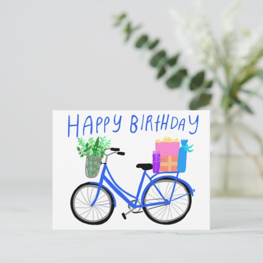 HAPPY BIRTHDAY Schattige Blue Bicycle Custom Briefkaart (Staand voorkant)