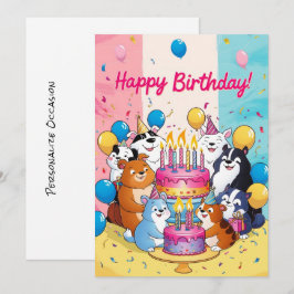 Happy Birthday Schattige Cartoon Animals Verjaarda Feestdagenkaart