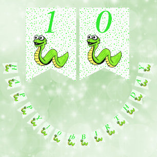 Happy Birthday Schattige Cartoon Groene Snake Polk Vlaggetjes