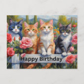 Happy Birthday Schattige Cats bij Flower Garden Fe Briefkaart (Voorkant)