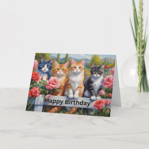 Happy Birthday Schattige Cats bij Flower Garden Fe Kaart