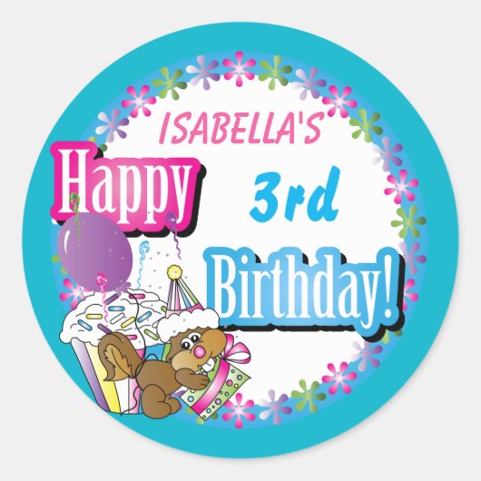 Happy Birthday Schattige Cupcake Eekhoorn | DIY-le Ronde Sticker (Voorkant)