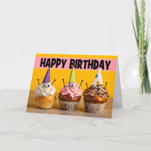 Happy Birthday Schattige Cupcakes in Party Petten Feestdagen Kaart