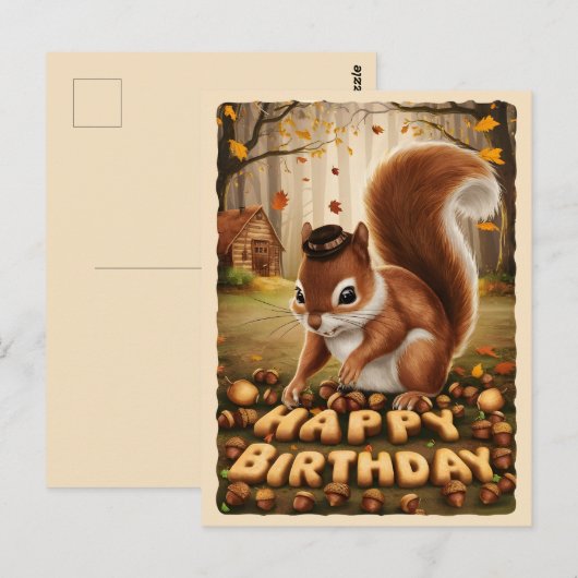 Happy Birthday Schattige  Eekhoorn Briefkaart (Voorkant / Achterkant)