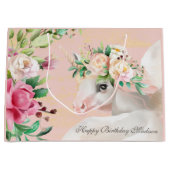 Happy Birthday Schattige Floral Eenhoorn gepersona Groot Cadeauzakje (Voorkant)