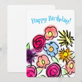 Happy Birthday Schattige Flowers Verjaardag Kaart (Voorkant / Achterkant)