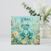 Happy Birthday Schattige Frog met Flowers Kaart (Staand voorkant)