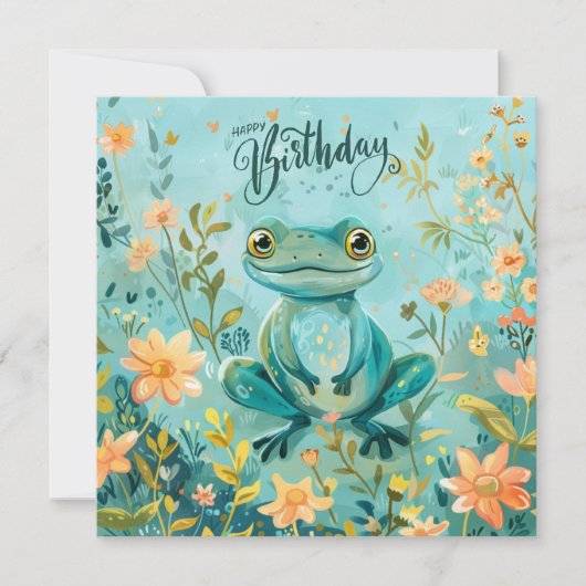 Happy Birthday Schattige Frog met Flowers Kaart (Voorkant)