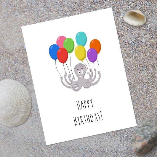 Happy Birthday Schattige Funny Cartoon Octopus Bal Briefkaart
