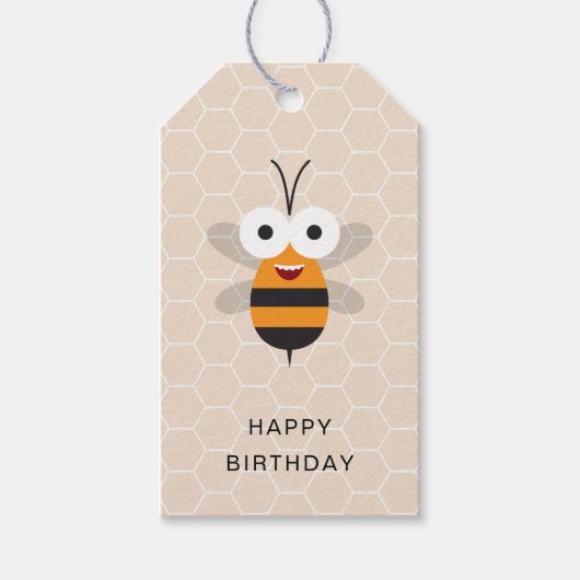Happy Birthday Schattige Funny Honey Bee Honeycomb Cadeaulabel (Voorkant)