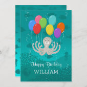 Happy Birthday Schattige Funny Octopus Cartoon Bal (Voorkant / Achterkant)