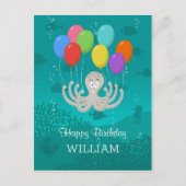 Happy Birthday Schattige Funny Octopus Cartoon Bal Briefkaart (Voorkant)