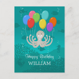Happy Birthday Schattige Funny Octopus Cartoon Bal Briefkaart