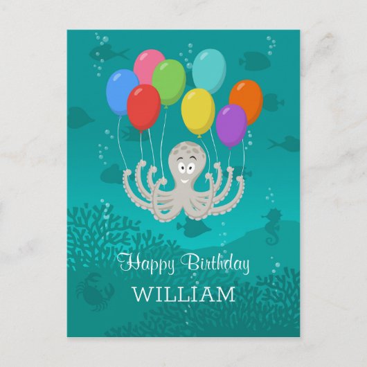 Happy Birthday Schattige Funny Octopus Cartoon Bal Briefkaart (Voorkant)