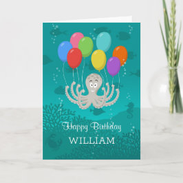 Happy Birthday Schattige Funny Octopus Cartoon Bal Kaart