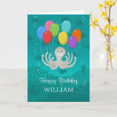 Happy Birthday Schattige Funny Octopus Cartoon Bal Kaart (Gele Bloem)