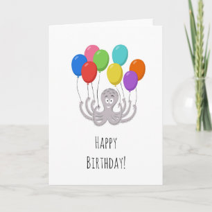 Happy Birthday Schattige Funny Octopus Cartoon Bal Kaart