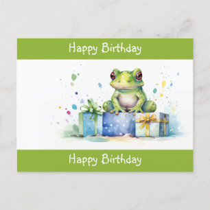 Happy Birthday Schattige Groene kikker met ingepak Briefkaart