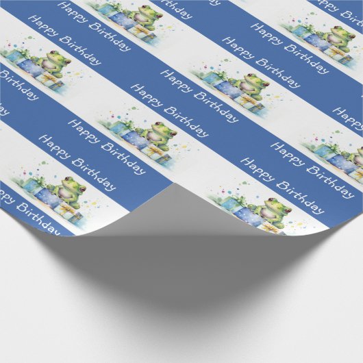Happy Birthday Schattige Groene kikker met ingepak Cadeaupapier (Hoek)