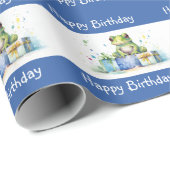 Happy Birthday Schattige Groene kikker met ingepak Cadeaupapier (Rol Hoek)