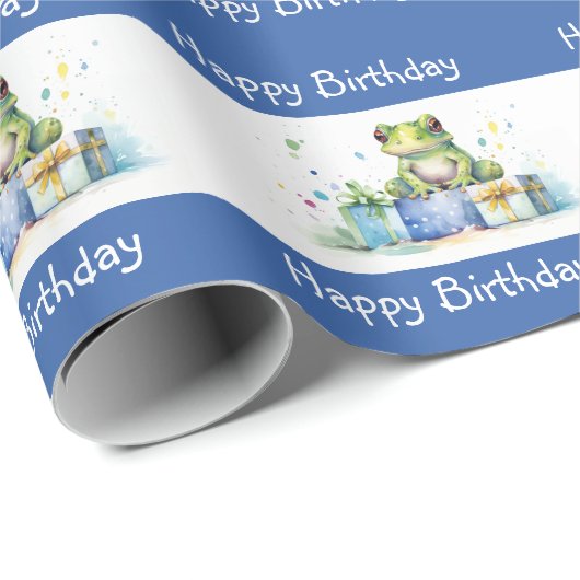 Happy Birthday Schattige Groene kikker met ingepak Cadeaupapier (Rol Hoek)