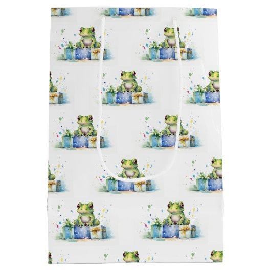 Happy Birthday Schattige Groene kikker met ingepak Medium Cadeauzakje (Achterkant)