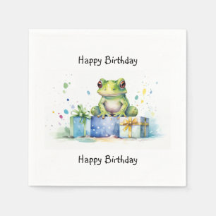 Happy Birthday Schattige Groene kikker met ingepak Servet