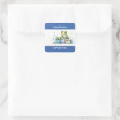 Happy Birthday Schattige Groene kikker met ingepak Vierkante Sticker (Tas)