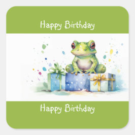Happy Birthday Schattige Groene kikker met ingepak Vierkante Sticker