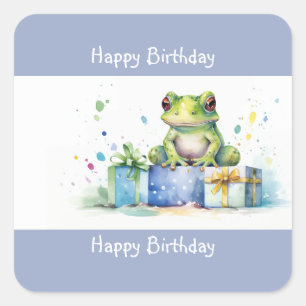 Happy Birthday Schattige Groene kikker met ingepak Vierkante Sticker
