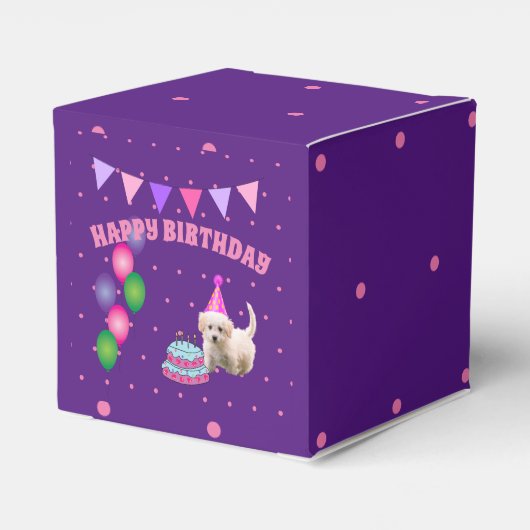 Happy Birthday schattige hond met taartpillen Bedankdoosjes (Achterkant)