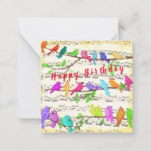 Happy Birthday Schattige Kleurrijke Musical Birds Notitiekaartje (Voorkant)