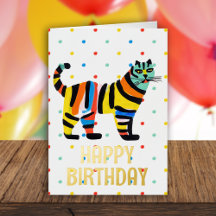 Happy Birthday Schattige Kleurrijke Tiger Cat Blan