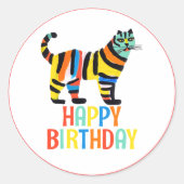 Happy Birthday Schattige Kleurrijke Tijgerkat Ronde Sticker (Voorkant)
