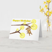 Happy Birthday Schattige Monkey Kaart (Gele Bloem)
