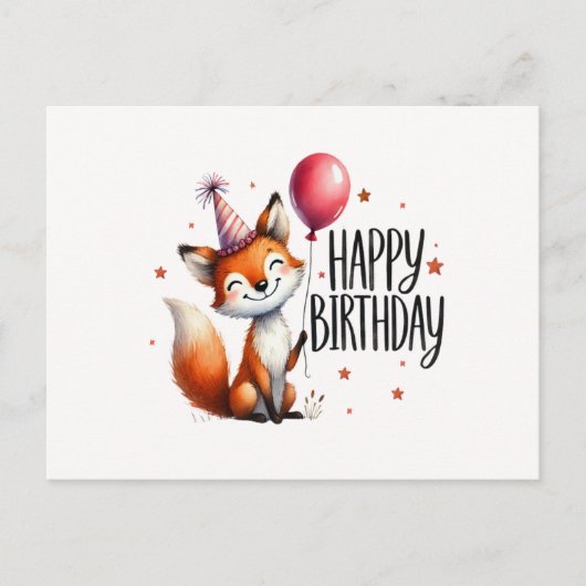 Happy Birthday - Schattige Red Fox Briefkaart (Voorkant)