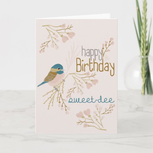Happy Birthday Schattige Roze Chickadee Floral Kaart (Voorkant)