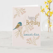Happy Birthday Schattige Roze Chickadee Floral Kaart (Gele Bloem)