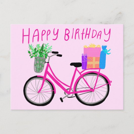 HAPPY BIRTHDAY Schattige Roze Fiets Custom Briefkaart (Voorkant)
