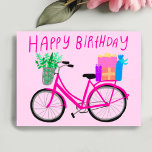 HAPPY BIRTHDAY Schattige Roze Fiets Custom Briefkaart<br><div class="desc">Voeg je eigen tekst toe of gebruik het als muurkunst in een lijst of plak het aan een kurkbord. Zou leuk zijn voor een kinder kamer, als een briefkaart of om iemands dag op te fleuren! U kunt ook zelf een achtergrondkleur kiezen. Bekijk deze schattige kaart en controleer mijn winkel...</div>