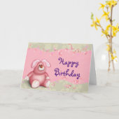 Happy Birthday Schattige roze konijn met hartjes Kaart (Gele Bloem)