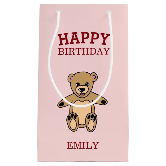 Happy Birthday Schattige Teddy Bear Klein Cadeauzakje (Voorkant)
