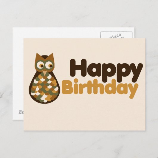 Happy Birthday Schattige Uil Design Briefkaart (Voorkant / Achterkant)