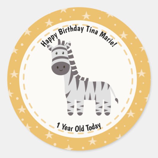 Happy Birthday Schattige Zebra Zoo Animals Ronde Sticker (Voorkant)