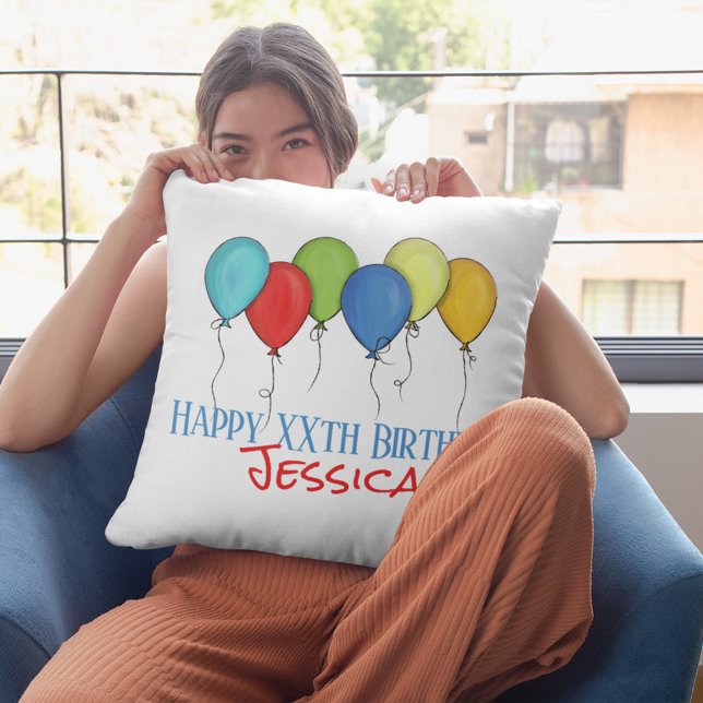 Happy Birthday Schattigee ballonnen op maat Kussen (Colorful whimsical birthday balloons custom pillow.)